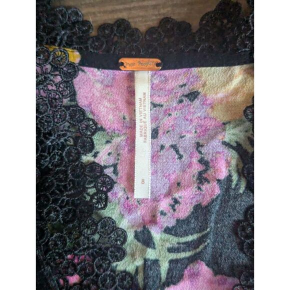Free People Floral Dark Boho Mini Dress, Size 8 - Picture 3 of 7